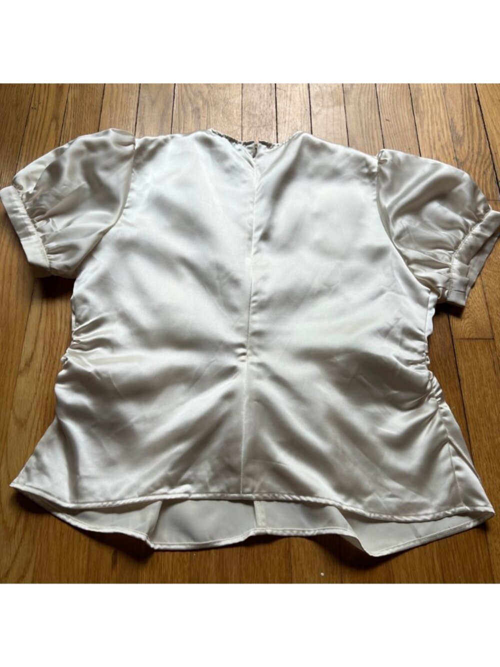 Asos Size 10 Ivory Satin Pleated Ruched Detail Short Puff Sleeve Blouse Top NWT - Picture 11 of 15